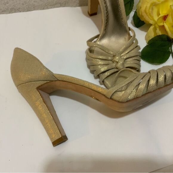 Giorgio Armani heels metallic gold strappy knot 37.5 B Italy - Picture 10 of 12